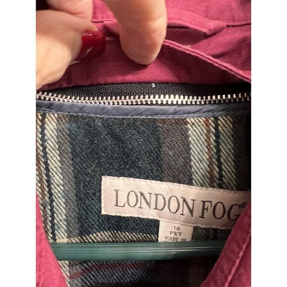 london fog raspberry button down car coat plaid removable lining size 14P - Picture 6 of 8